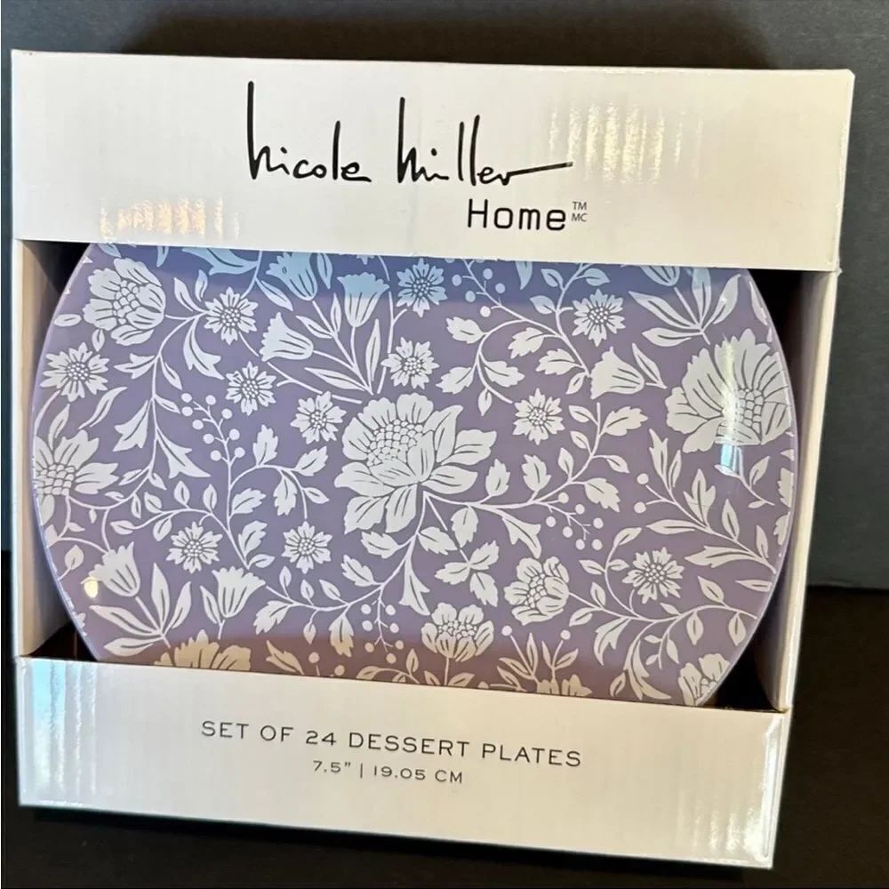 Nicole Miller NWT Home Purple Floral Dessert Plates